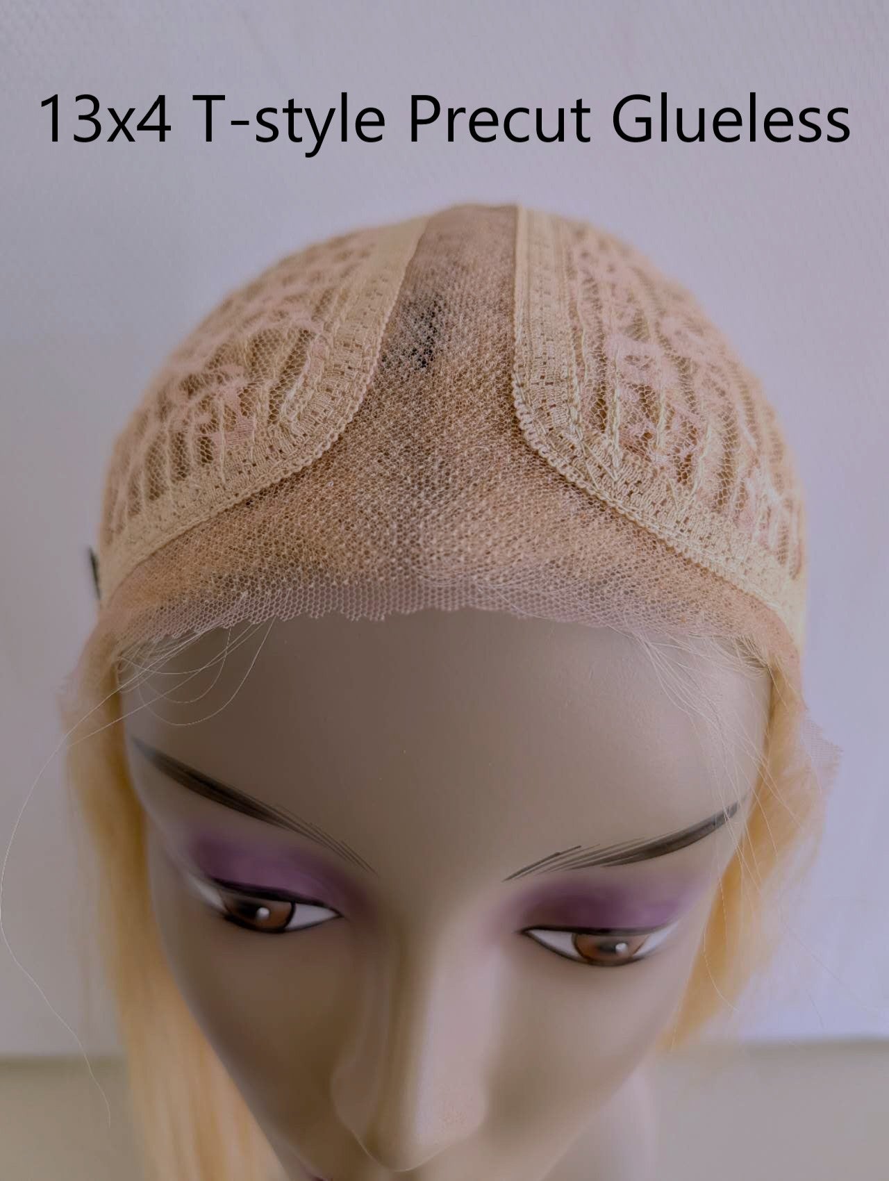 Pre cut Glueless Brazilian Hair Bob Wig Blonde 613 color,T-style swiss lace Frontal handtied