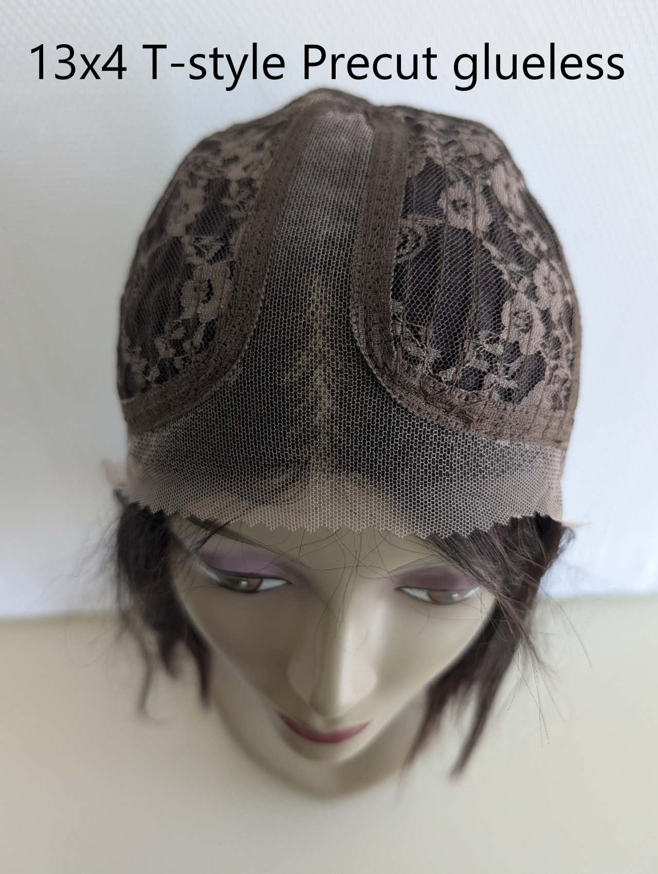 Precut Glueless Brazilian hair Bob Wig Natural black color, T-Style frontal lace handtied