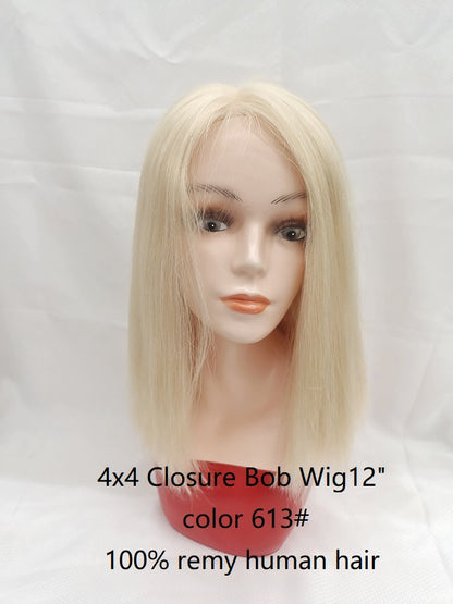 Brazilian Hair Bob Wig Blonde 613 color,swiss lace closure handtied image 2