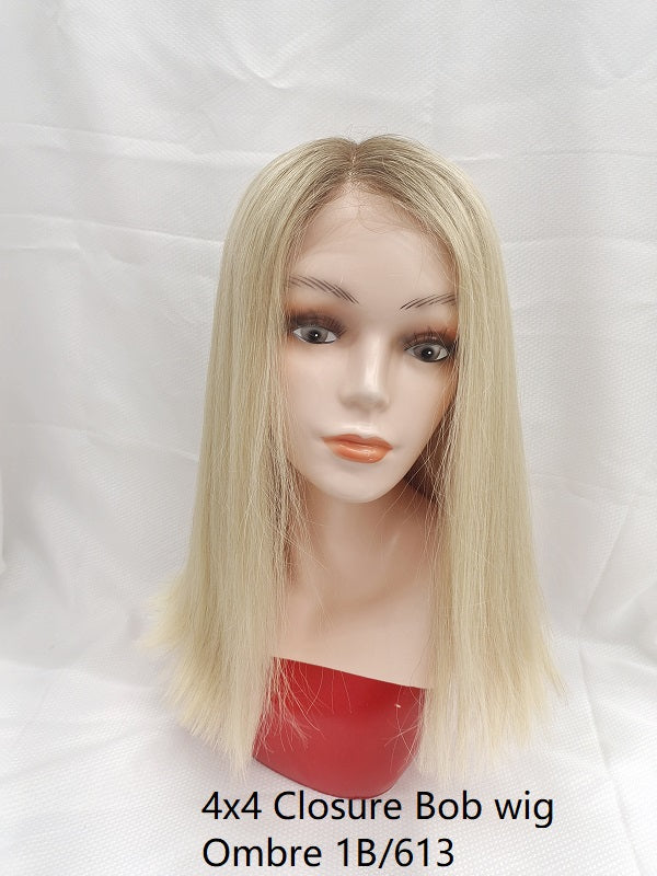 Bob Wig  Color T1b/613 ,swiss lace closure handtied , Remy Finest human hair ,