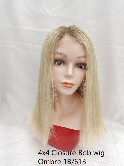 Bob Wig  Color T1b/613 ,swiss lace closure handtied , Remy Finest human hair ,