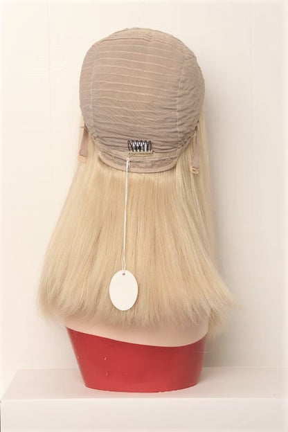 Pre cut Glueless Brazilian Hair Bob Wig Blonde 613 color,T-style swiss lace Frontal handtied