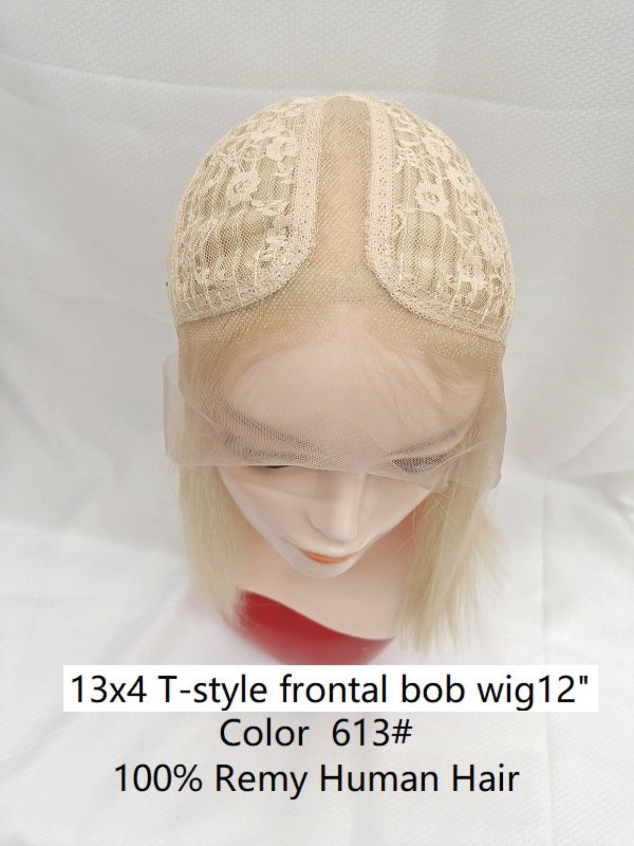 Pre cut Glueless Brazilian Hair Bob Wig Blonde 613 color,T-style swiss lace Frontal handtied