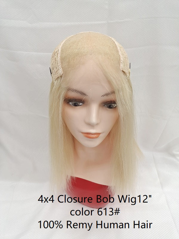 Brazilian Hair Bob Wig Blonde 613 color,swiss lace closure handtied image 1