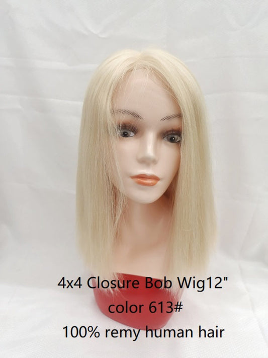 Brazilian Hair Bob Wig Blonde 613 color,swiss lace closure handtied image 0